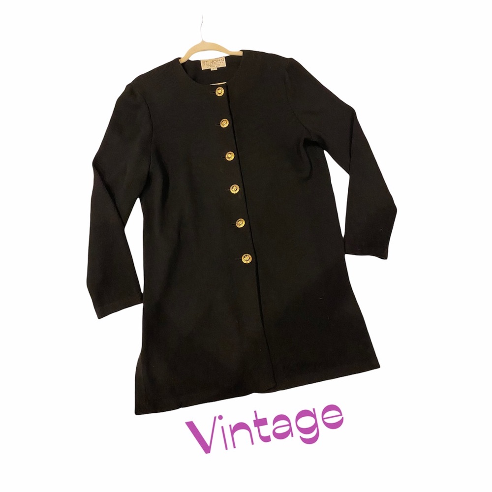 Vintage St John Black Santana knit long cardigan